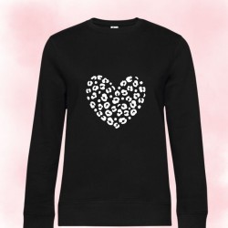 Sweat col rond COEUR LÉOPARD
