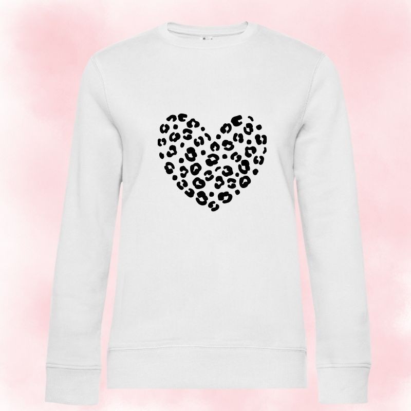 Sweat col rond COEUR LÉOPARD
